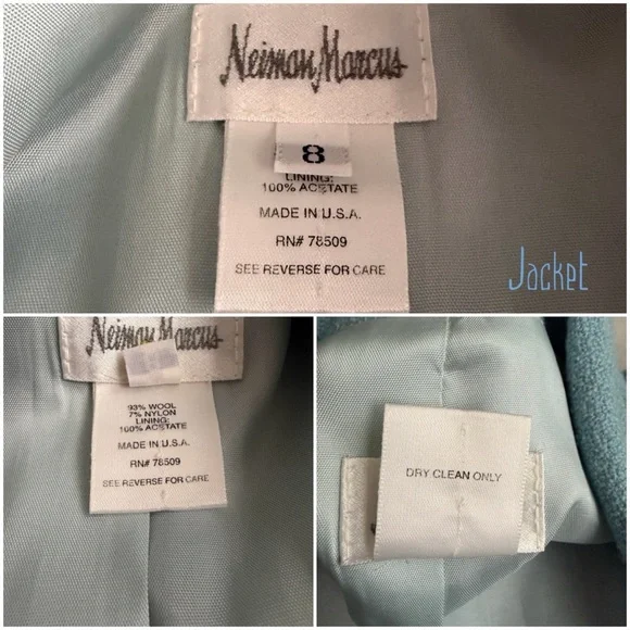 Neiman Marcus Wool Blend Light Blue Tweed Skirt Suit Luxury Blazer 8 Skirt 10 - Picture 10 of 16